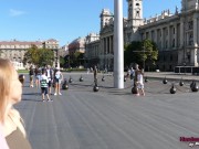 Sexy blonde Glamour girl shows her bald pussy on vacation 4K 15/16