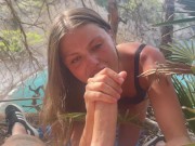 Girlfriend sloppy blowjob on the beach ends in huge facial 6/16