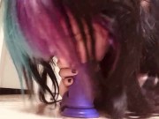 Teen tries deepthroating a dildo 8/16