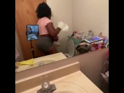 Ebony BBW cleaning nipples hanging out my shirt 14/16
