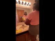 Ebony BBW cleaning nipples hanging out my shirt 8/16