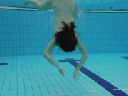 Red swimsuit beauty Katy with bushy pussy underwater 12/16