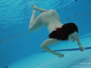 Red swimsuit beauty Katy with bushy pussy underwater 13/16