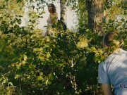 OLD4K Gorgeous beauty with glasses rides old manhood in the fresh air 1/16