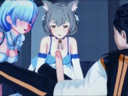 Subaru fucks Rem and Felix in a threesome - Re:Zero Hentai. 1/16