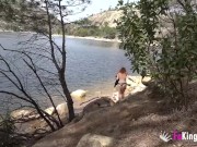 Redhead naked babe seduces a naked dude outdoor and fucks him for our cameras! 5/16