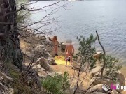 Redhead naked babe seduces a naked dude outdoor and fucks him for our cameras! 7/16