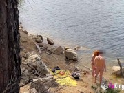 Redhead naked babe seduces a naked dude outdoor and fucks him for our cameras! 8/16