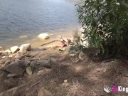 Redhead naked babe seduces a naked dude outdoor and fucks him for our cameras! 9/16