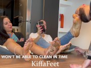 Goddess Kiffa and Goddess Grazi Dirty feet 6 Slave has to clean 2 pairs of dirty feet and got slappe 12/16