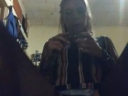 Natural blonde smoke's cigarette and bowls while jamming 7/16