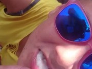 Outdoor mountain peak blowjob with cum in mouth