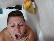 Pissing on girlfriend while she was sitting a bathtub 10/16