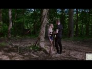 Blond fox Rory Knox bound to a tree for a hard throat fuck, piss, and rimjob domination session 3/16