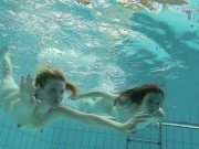 Enjoy them stripping sexy girlfriends Nastya and Libuse in the pool 9/16
