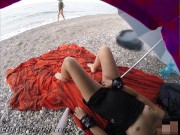 Flashing my pussy in front of a guy in the public beach and she helps me cum Risky Flash MissCreamy 2/16