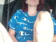 redhead makes herself cum in the car 14/16