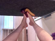 Girlfriend decided to milk my dick with her feet on the milk table, I cum her feet AnnyCandyPainboy 4/16