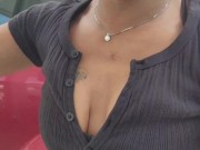 Stopping at random stores flashing peeing twerking then had a stranger to flash her breast and more 12/16