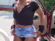 Stopping at random stores flashing peeing twerking then had a stranger to flash her breast and more 14/16