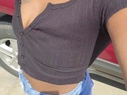 Stopping at random stores flashing peeing twerking then had a stranger to flash her breast and more 2/16