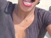 Stopping at random stores flashing peeing twerking then had a stranger to flash her breast and more 9/16