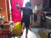 After shopping, he puts her on sheep 3/16