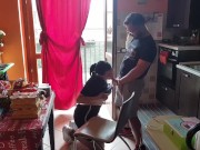 After shopping, he puts her on sheep 7/16