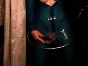 latex rubber shower, sexy MILF teasing with fetish tight shiny clothes 12/16
