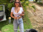 hot brunette fucked for a repaired wheel. sex in car 1/16