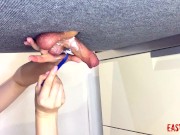 Mistress shaves her slave's balls on the milking board EasyCBTGirl 10/16