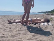 Husband Shares and Films Wife Fucking Friend on Public Beach / Amateur Hotwife 1/16