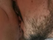 Cuckold clean girlfriend pussy after sex with stranger on the beach. Creampie 15/16