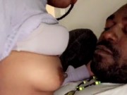 Tits worship lol he loves my boobs watch his tongue all over me 