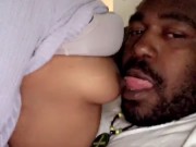 Tits worship lol he loves my boobs watch his tongue all over me  4/16