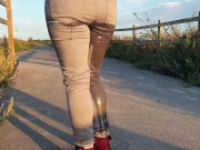 ⭐ Girl Pissing Her Grey Jeans 5 Times! Jeans Wetting Compilation! 13/16
