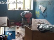 Stranger in an abandoned building by the road fucked with a big dildo to double squirt 5/16