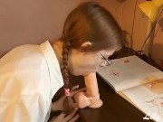Nerdy schoolgirl learns to fuck and suck cock / dildo masturbation + dildo blowjob 3/16