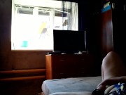 Milf fucks herself for window cleaner