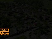 Blonde schoolgirl Bella Mur does close up POV anal sex 1/16