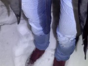 Girl Desperately Pisses Her Jeans In The Snow