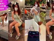 Public flashing and orgasm in the shop vibrator control LeoKleo