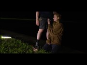 Hard blowjob and deepthroat for skinny redhead on a chilly night a lake in Texas 4/16