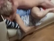 Husband jerks off and films his wife getting fucked on a couch 7/16