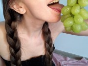 girl sucking on juicy grapes ASMR food fetish 13/16