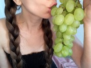 girl sucking on juicy grapes ASMR food fetish 7/16
