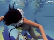 Nude swimming pool casting of Adeline Gauthier with a lesbian 4/16