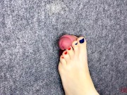 I took a close-up shot of glory hole - spanking my feet on the cock and balls of a slave EasyCBTGirl 1/16