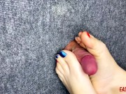 I took a close-up shot of glory hole - spanking my feet on the cock and balls of a slave EasyCBTGirl 11/16