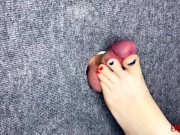 I took a close-up shot of glory hole - spanking my feet on the cock and balls of a slave EasyCBTGirl 3/16